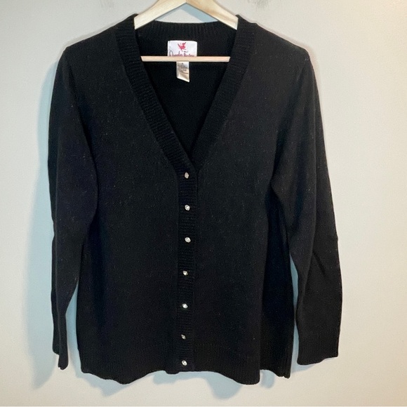Quacker Factory Sparkly Metallic Cardigan XL Rhinestone Buttons Sweater Black - Picture 1 of 5